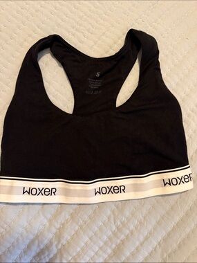 Woxer Black Sports Bra with White Logo Band
